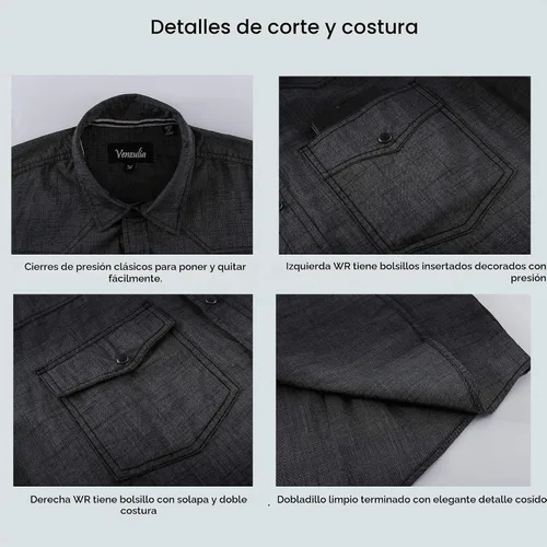 Vista 4 de Camisas occidentales de manga larga con botones para hombre, camisas a cuadros de ajuste regular Blkslub