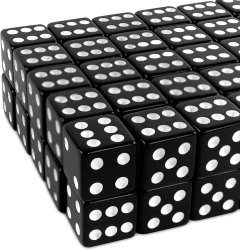 Vista 3 de Super Z Outlet Dados negros estándar de 0.630 in con puntos blancos para juegos de mesa, actividad, recuerdos de fiesta, regalos de juguete