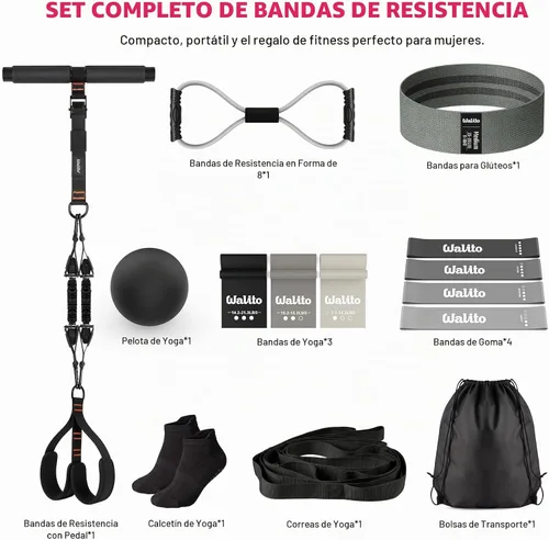 Vista 9 de WALITO 15 PCS Pilates Kit, Adjustable Pedal Resistance Band with Handle, Figure 8 Resistance Band for Exercise Women, At Home Workout Equipment Set