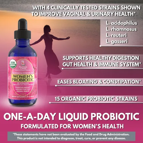 Vista 4 de Probiótico Líquido Orgánico USDA para Mujeres Equilibrio de pH, UT y Salud Femenina Apoyo Digestivo, Salud Inmunológica e Intestinal 15 Cepas