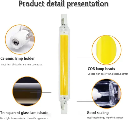 Vista 3 de Bombilla LED R7S de 20 W (paquete de 2) 100 W, equivalente a halógeno, 6000 K, luz blanca diurna tipo J T3, luz de inundación de doble extremo