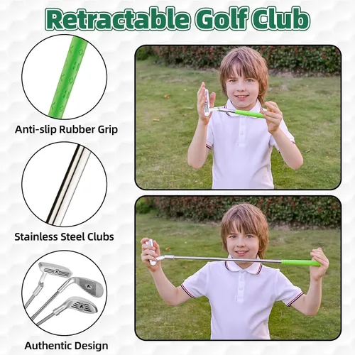 Vista 2 de Liberry Conjunto de golf para niños de 3, 4, 5, 6 años, para niños y niñas, juego de palos de golf retráctiles para niños pequeños con alfombrilla