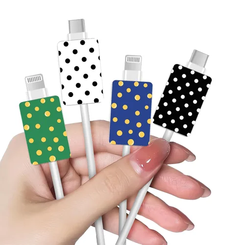 Vista 23 de Bonito protector de cable floral para cargador de iPhone, patrón de lavanda, camelia, girasol, ramo de flores, encaje, cerezo en flor, set de 6