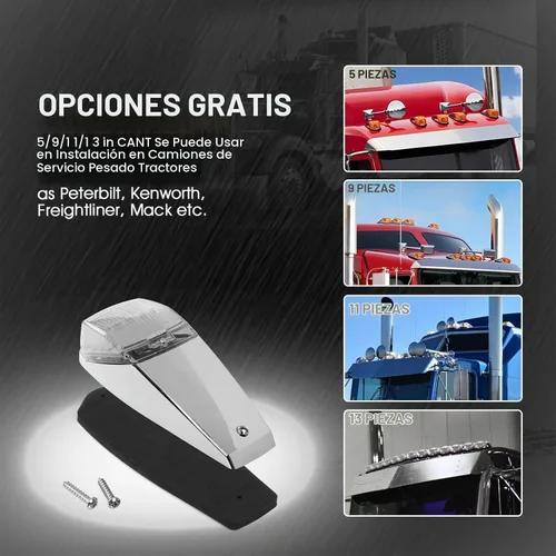 Vista 7 de Partsam 10 luces LED ámbar de cabina de 31 luces LED para techo superior con base cromada compatible con Peterbilt/Freightliner/Western