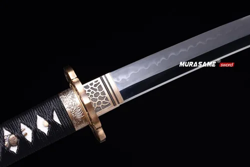 Vista 4 de MURASAME Wakizashi Sword T10 - Arcilla de acero templada real Hamon Full Tang muy afilada