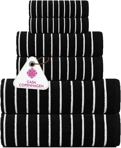 Vista 26 de CASA COPENHAGEN Bella - Juego de toallas de 6 piezas, color gris a rayas, 21.16 oz/m², 2 toallas de baño, 2 toallas de mano y 2 toallas pequeñas