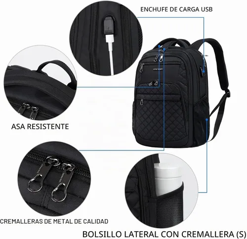 Vista 3 de KROSER Mochila de viaje para laptop, Acolchado, negro, 17 pulg., Moderno