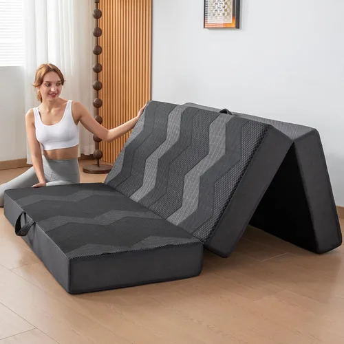 Vista 11 de INGEROOM Colchón plegable individual – Colchón triple de espuma viscoelástica de 4 pulgadas para campamento, con asa portátil, sofá cama plegable