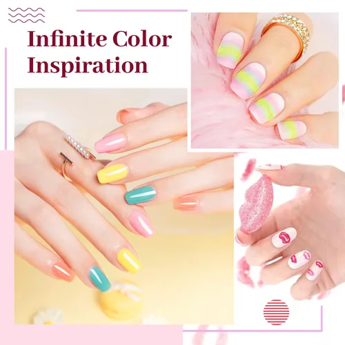 Vista 6 de JODSONE - Kit de esmalte de uñas de gel de 23 piezas, conjunto de esmalte de uñas de gel clásico de moda colorida, 3 botellas de capa base mate