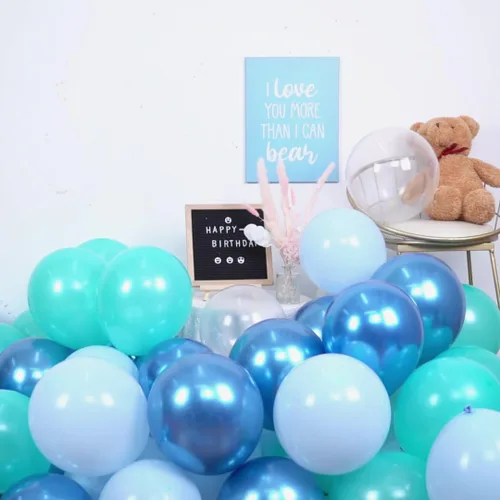 Vista 6 de Globos azul turquesa, 60 unidades de globos azul turquesa con globo azul metálico transparente, globos pastel azul bebé perla y turquesa para Azul