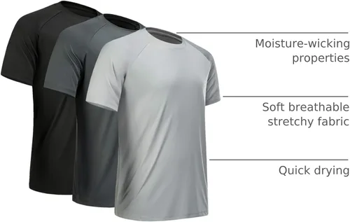 Vista 25 de Camisetas de entrenamiento para hombre, de manga corta, de secado rápido, atlético, gimnasio, activo, absorbe la humedad