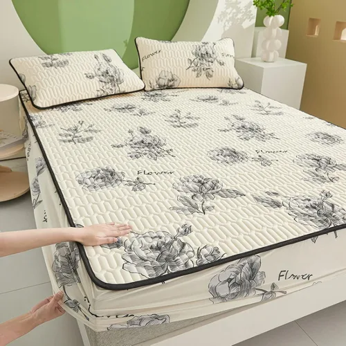 Vista 16 de FCLDESHOP Sábanas de bolsillos profundos, sábana bajera con estampado de látex fresco grueso de verano, protector de colchón de animé de dibujos