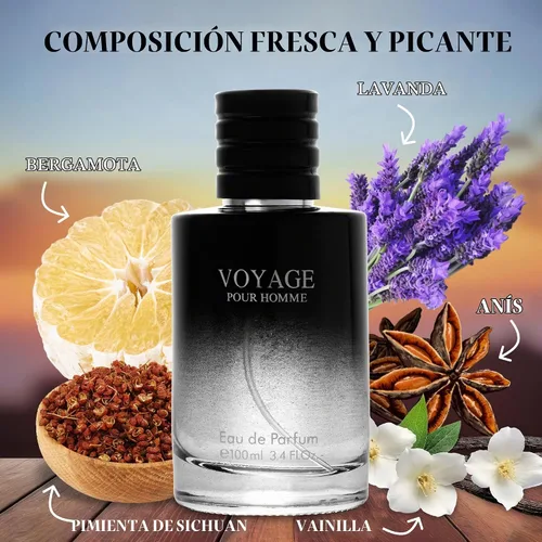 Vista 2 de Voyage for Men Eau De Parfum - Composición sofisticada de fragancia masculina de bergamota, pimienta, lavanda, anís estrellado y nuez moscada - Base