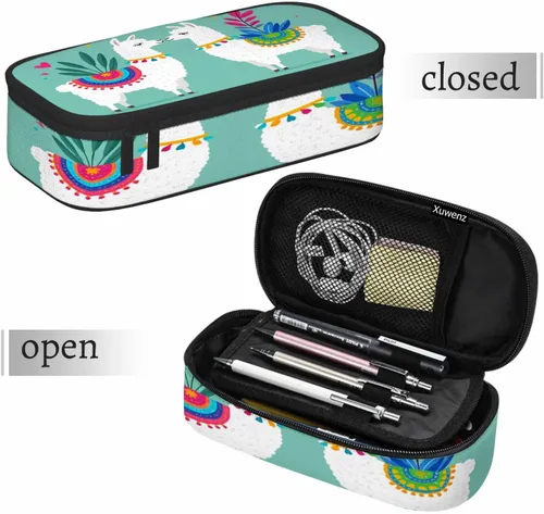 Vista 7 de Estuche organizador de lápices de alpaca, diseño de llama, hojas de animales, caja de papelería, caja de maquillaje, suministros escolares