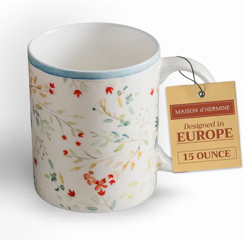 Vista 61 de Maison d' Hermine Taza de café con asas, tazas de porcelana fina de hueso, paquete de una taza de té para bebidas calientes, capuchino, latte