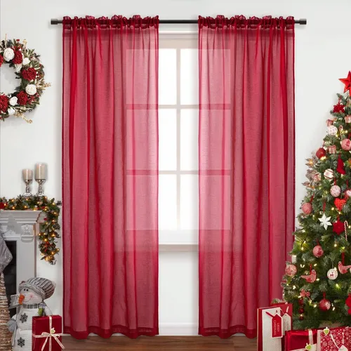 Vista 21 de XTMYI Cortinas negras de 48 pulgadas de largo para dormitorio, juego de 2 paneles, bolsillo para cortinero, cortinas de encaje transparentes