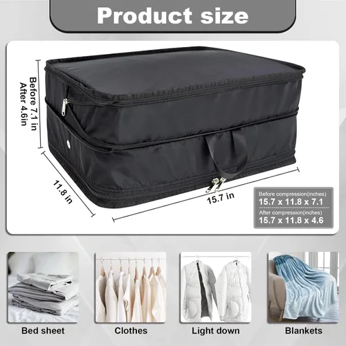 Vista 3 de Cubos de compresión extra grandes para artículos esenciales de viaje, paquete de 2 cubos de viaje expandibles para bolsas de embalaje, organizador