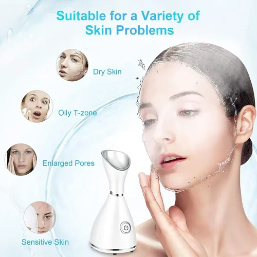 Vista 2 de Vaporizador facial para cara, vaporizador facial para limpieza profunda facial, vaporizador facial Nano Mister Set para senos nasales, desobstruye