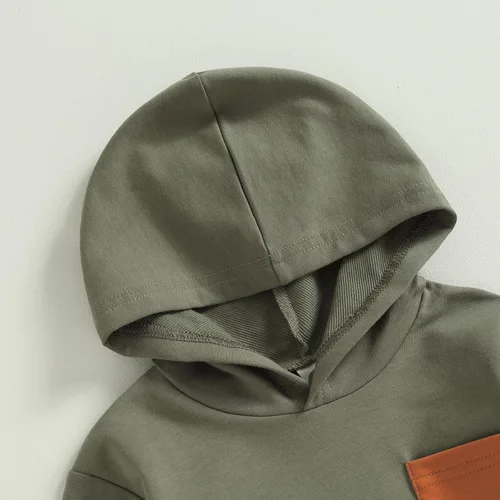 Vista 5 de Ropa de otoño e invierno para bebé niño, con capucha, de manga larga, a rayas, pantalones elásticos para recién nacidos