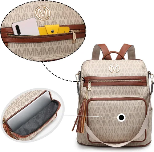 Vista 4 de MKP COLLECTION Mochila de moda para mujer, bolsa convertible grande para mujer, mochila de viaje, bolsa de hombro, juego de 2 piezas con borla, Beige