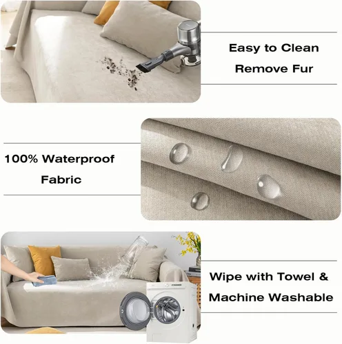 Vista 3 de STACYPIK Funda de sofá impermeable para perros y gatos, antideslizante, color caqui, para mascotas, resistente al agua, protector de muebles