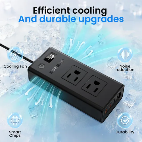 Vista 7 de Convertidor de voltaje de automóvil de 300 W, inversor de CC de 12 V a CA, puertos de 110 V, cargador de coche de carga rápida con enchufe