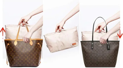Vista 8 de iN Organizador de bolso con cremallera de tela de nailon para mujer, Beige
