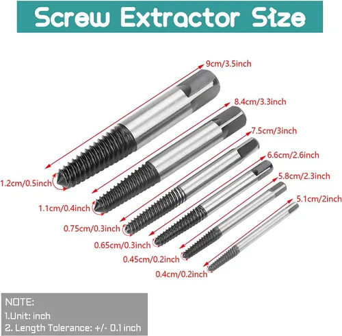 Vista 2 de R'deer - Juego de extractor de tornillos de cabeza rota de R'deer dañado, kit extractor de grifos pelados (1/8"-7/16") para pernos redondeados