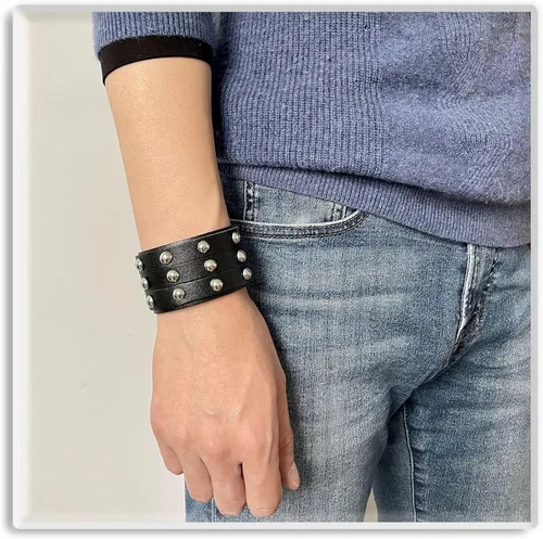 Vista 6 de Xusamss Pulsera de cuero ancho con remache de tres filas punk rock