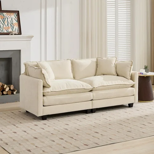 Vista 206 de Sofá seccional modular verde de 111.5", sofás seccionales grandes de 3 plazas para sala de estar, sofá nube oversized de tela chenille con otomana