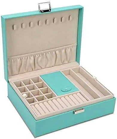 Vista 4 de Joyero, organizador de joyas de doble capa, organizador de almacenamiento de joyas de viaje para mujeres y niñas, regalo verde