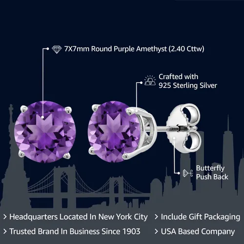 Vista 119 de Gem Stone King Aretes de plata de ley 925 con piedra natal redonda de 0.276 in para mujer