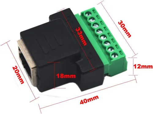 Vista 2 de Paquete de 2 adaptadores de bloque de terminales hembra Ethernet RJ45, enchufe de conector de extensión de cable de tornillo de tornillo de red RJ45