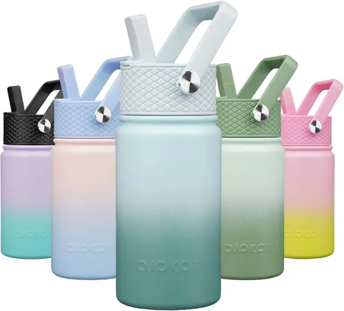 Vista 81 de BJPKPK Botella de agua con tapa con pajilla, botella de agua aislada de 15 onzas, botellas de agua de metal de acero inoxidable, termo reutilizable