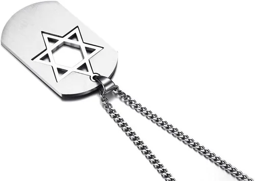 Vista 5 de Collar con colgante de estrella de David de acero inoxidable para hombre con símbolo religioso judío hexagonal, Acero inoxidable