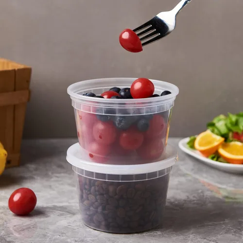 Vista 6 de FULING Paquete de 48 recipientes de plástico de 16 onzas con tapas, recipientes desechables para almacenamiento de alimentos, recipientes