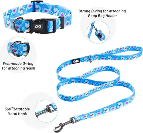Vista 3 de QQPETS Arnés para perro con correa y soporte para bolsa de excrementos, juego de 4 piezas, ajustable sin tirones, chaleco acolchado de malla suave