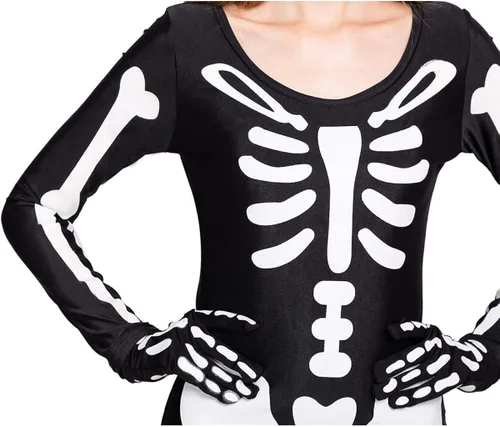 Vista 5 de Spooktacular Creations Body de esqueleto de Halloween con patrones de brillo y guantes de esqueleto para mujer