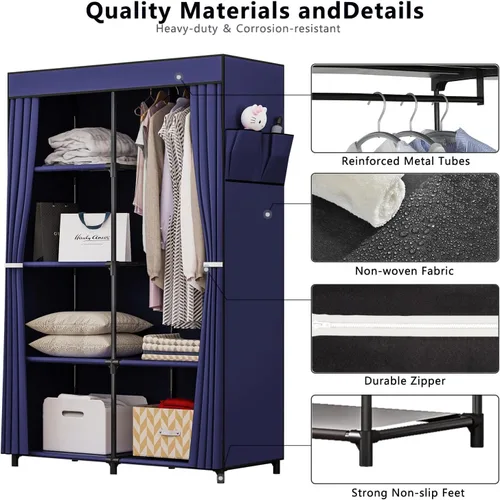 Vista 6 de SORCEDAS Portable Closet Wardrobe Organizer Storage with Cover Non-Woben Fabric Portable Wardrobe Closet for Hanging Clothes Racks Shelving 33 Inch