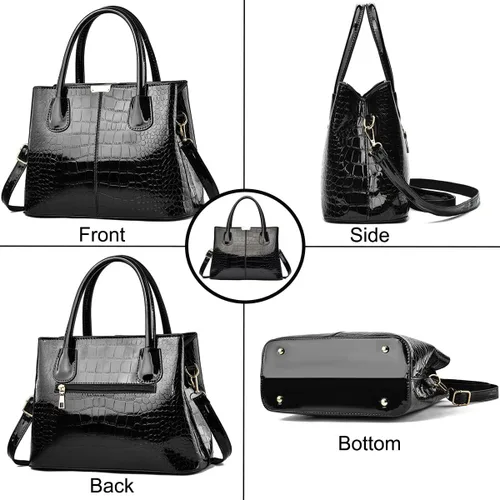 Vista 4 de XingChen Bolso de mano y bolso para mujer, de charol, diseño de cocodrilo, con asa superior, cartera