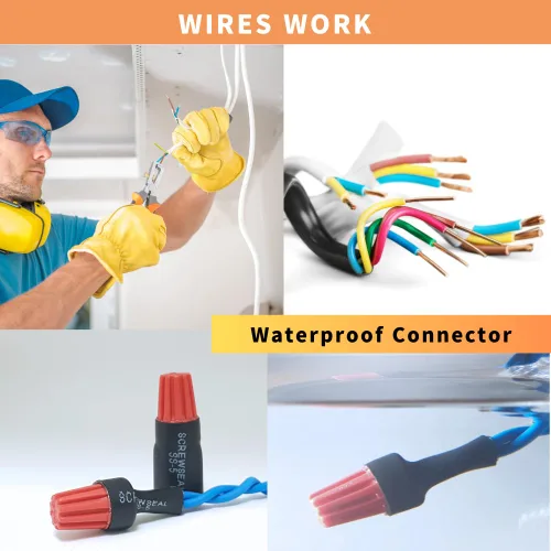 Vista 4 de Conectores de cable impermeables SS3 naranja 30 piezas AWG 22-14, conectores de cable eléctrico seguros para cable de iluminación de paisaje al aire