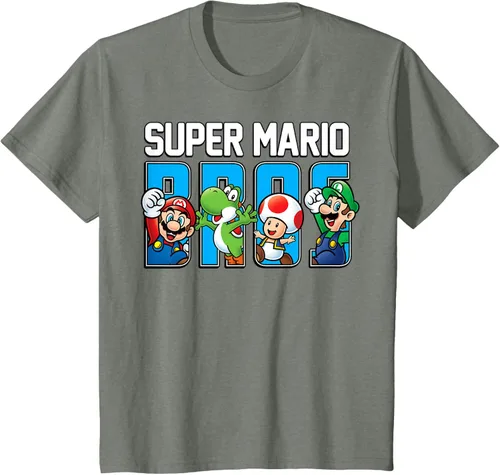 Vista 83 de Super Mario Bros Characters Letter Fill Graphic T-Shirt Camiseta, Negro