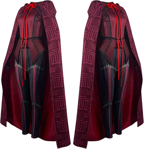 Vista 2 de Kuberas Maximoff - Disfraz de mujer con capa escarlata, bruja para adultos, disfraz de bruja escarlata, disfraz de bruja para Halloween, cosplay