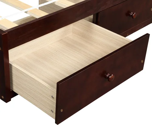 Vista 7 de Merax Marco de cama de madera con 3 cajones, cama de día individual Storge con soporte de listones de madera, ahorro de espacio, cereza