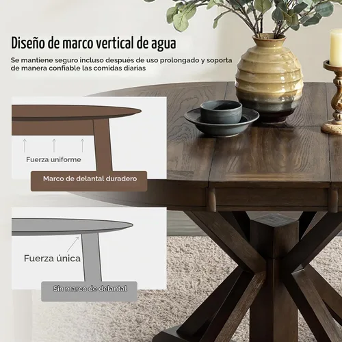Vista 5 de HULALA HOME Mesa de comedor extensible redonda ovalada de 42 a 54 pulgadas, mesa de cocina expandible de madera maciza con hojas que ahorran