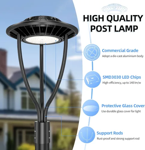 Vista 5 de ADUB Luces LED de poste de 60 W, 48 W, 36 W, potencia ajustable, DLC ETL 5000 K, luz LED superior con fotocélula IP65, luces de poste