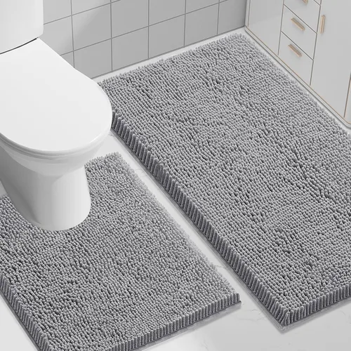 Vista 85 de Juego de alfombras de baño Smiry de 2 piezas, suave alfombra absorbente de chenilla y juego de alfombra en forma de U para inodoro, alfombra de baño