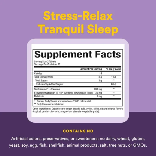 Vista 4 de Natural Factors - Stress-Relax Sueño Tranquilo - 60 Tabletas Masticables