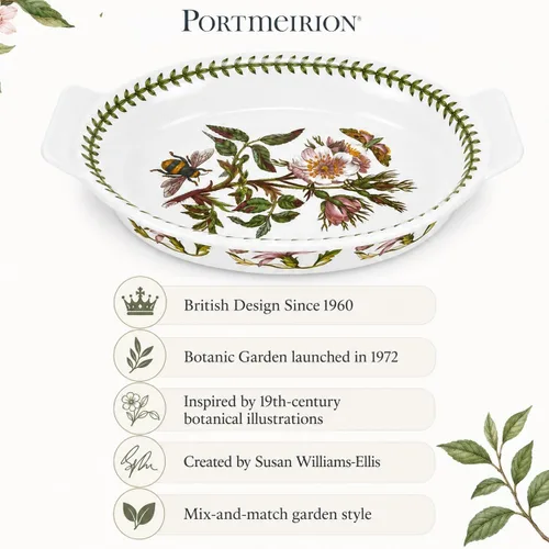 Vista 7 de Portmeirion Botanic Garden - Plato ovalado para gratinar pequeño, 10 pulgadas para asar, gartin y hornear, hecho de porcelana fina, apto para horno