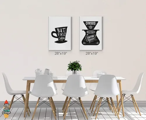 Vista 3 de HB Art Design But First Coffee and Stressed Blessed and Coffee Obsessed 2 Panel Canvas Print Set Wall Art Coffee Bar Decor Coffee Signs Kitchen Wall